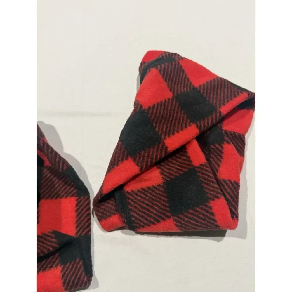 Red Black Buffalo Plaid Fleece Pull-Through Neck Warmer Scarf – Set of 2 Kids
